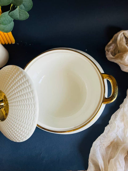 طاجن بورسلين حرارى مستورد بحواف جولد