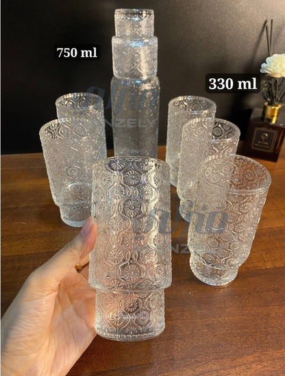 Damascus-style bottle and coffee set, 8 pieces