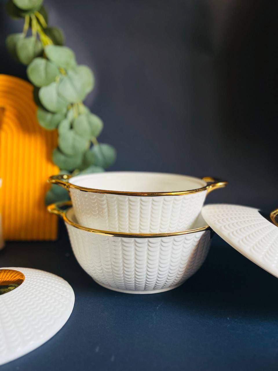 طاجن بورسلين حرارى مستورد بحواف جولد